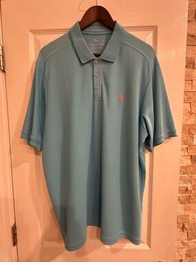 Tommy Bahama Seafoam Green Polo with Coral Logo